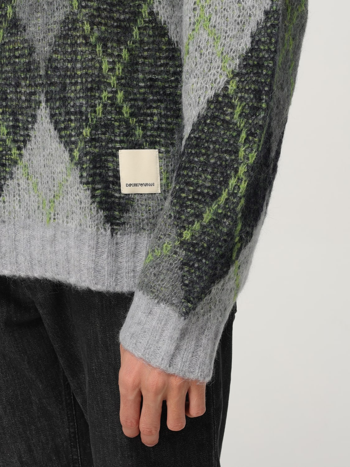 EMPORIO ARMANI MAGLIA: Maglione sustainable a rombi in Alpaca Emporio Armani, Blue - Img 3