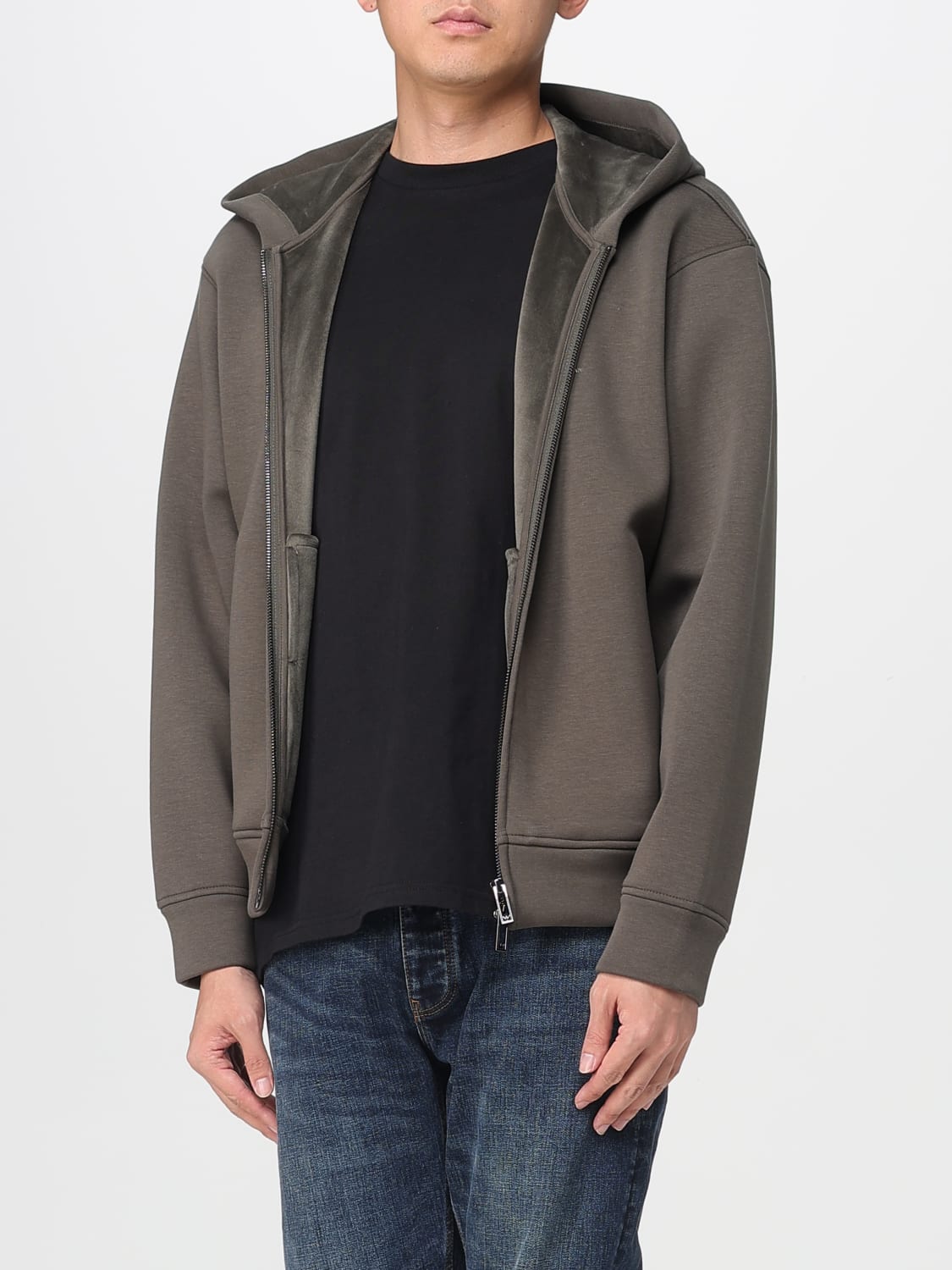 EMPORIO ARMANI FELPA: Felpa con cappuccio Emporio Armani in misto cotone , Militare - Img 3