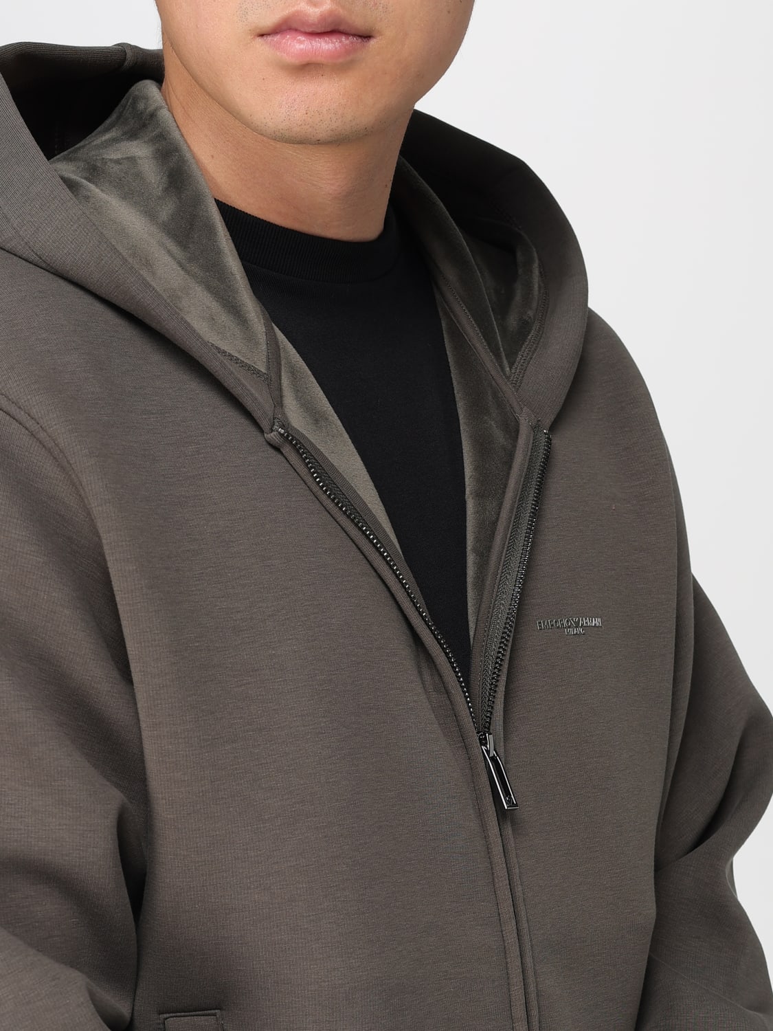 EMPORIO ARMANI FELPA: Felpa con cappuccio Emporio Armani in misto cotone , Militare - Img 4