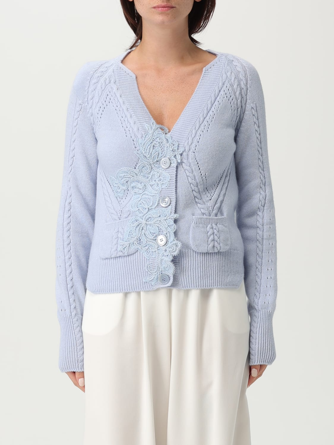 ERMANNO SCERVINO LIFE MAGLIA: Cardigan Ermanno Scervino Life in misto lana , Azzurro - Img 1