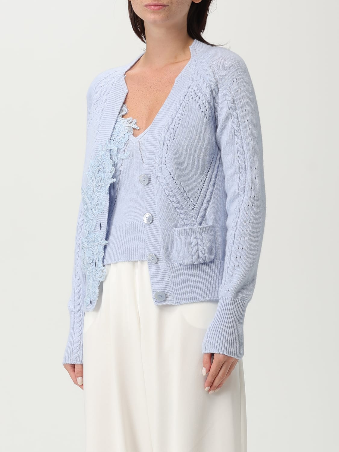 ERMANNO SCERVINO LIFE MAGLIA: Cardigan Ermanno Scervino Life in misto lana , Azzurro - Img 4