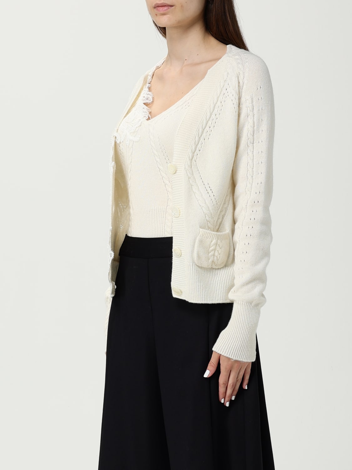 ERMANNO SCERVINO LIFE MAGLIA: Cardigan Ermanno Scervino Life in misto lana , Panna - Img 4