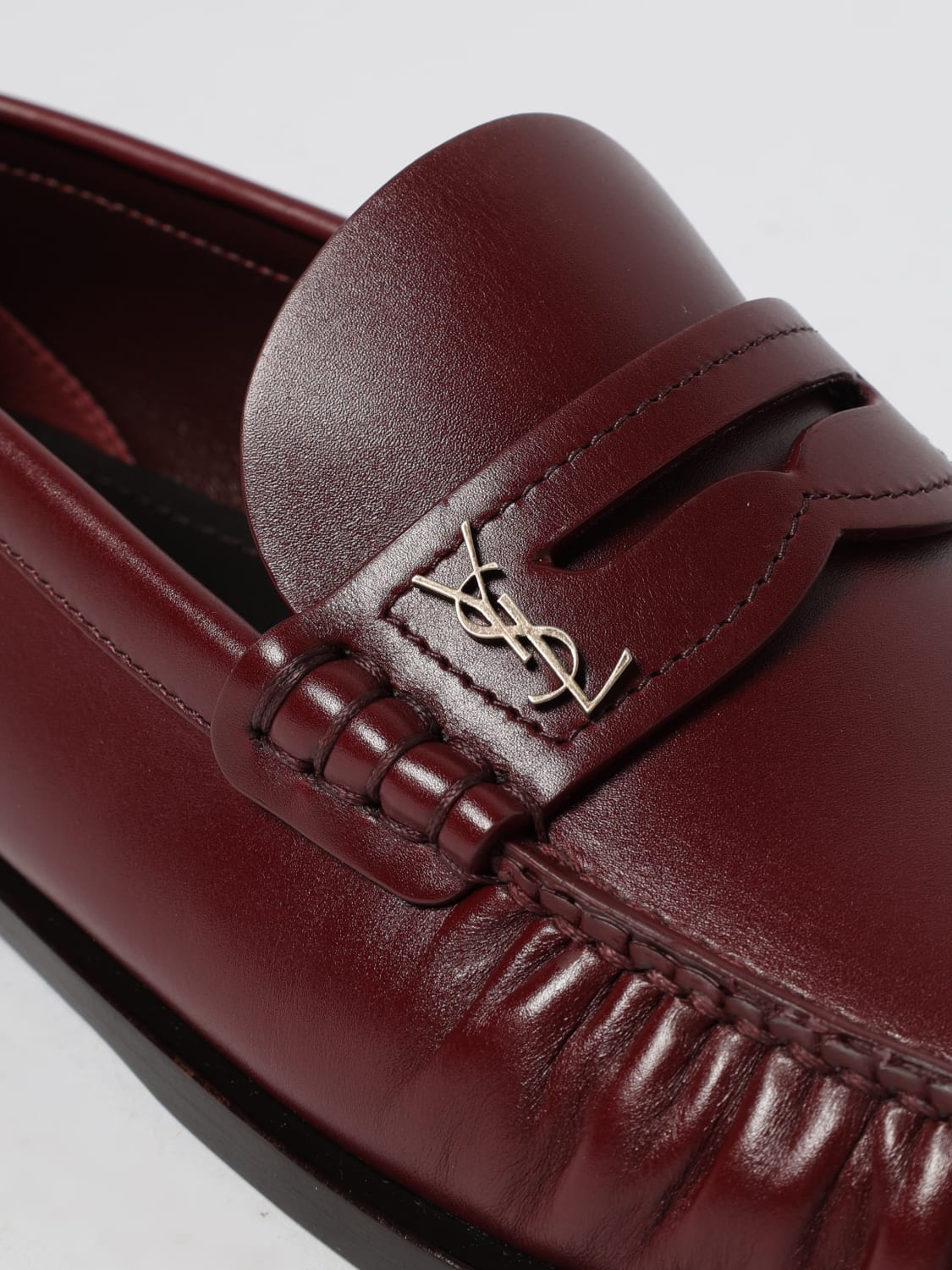 SAINT LAURENT MOCASSINI: Mocassino Saint Laurent in pelle con punta cucita a mano , Bordeaux - Img 4