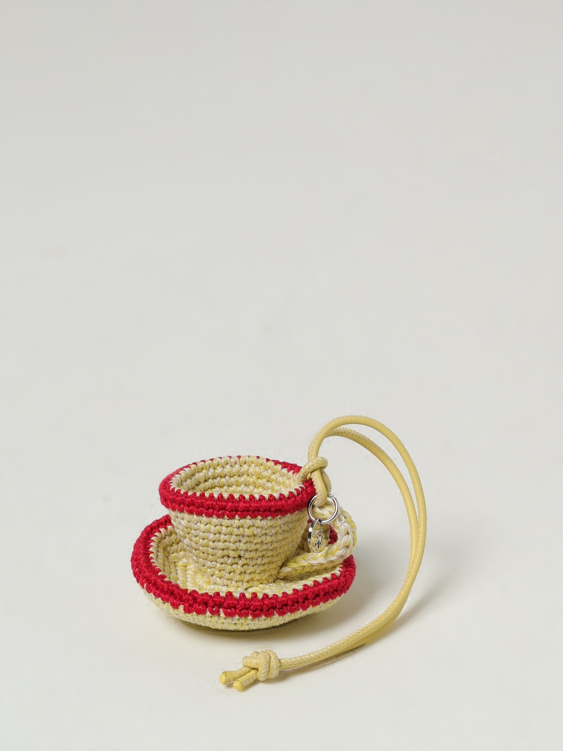 JW ANDERSON PORTACHIAVI: Portachiavi Teacup JW Anderson in cotone crochet e pelle , Giallo - Img 1