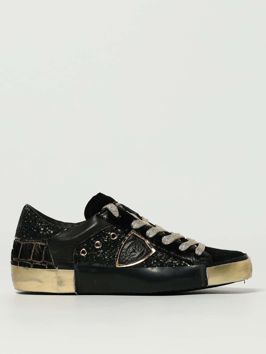 PHILIPPE MODEL SNEAKERS: Sneakers Prsx Heritage '78 Philippe Model in pelle laminata used, Nero - Img 1