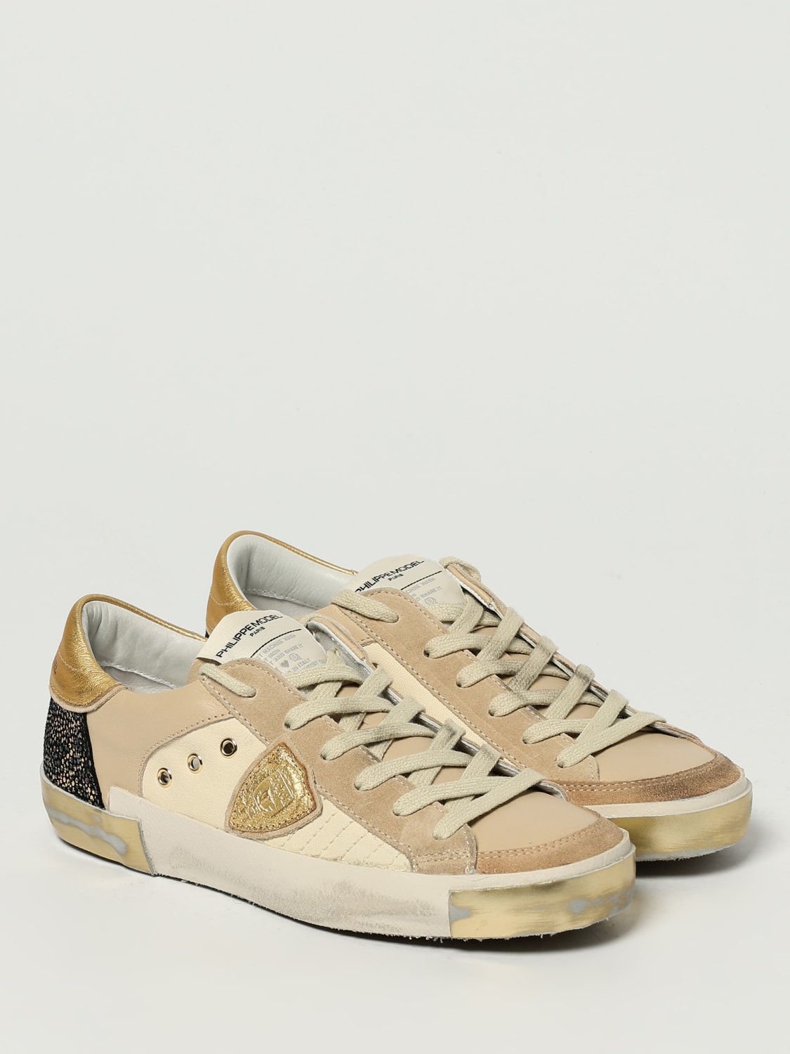 PHILIPPE MODEL SNEAKERS: Sneakers Prsx Heritage '78 Philippe Model in pelle laminata used, Beige - Img 2