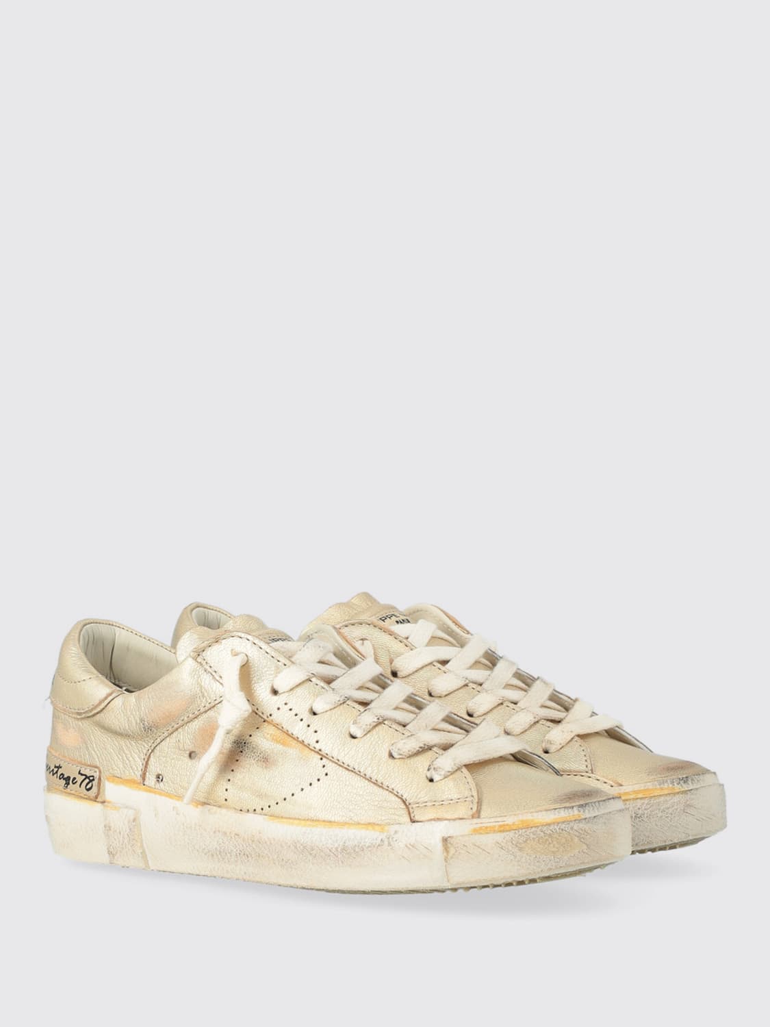 PHILIPPE MODEL SNEAKERS: Sneakers Prsx Heritage '78 Philippe Model in pelle laminata used, Oro - Img 2