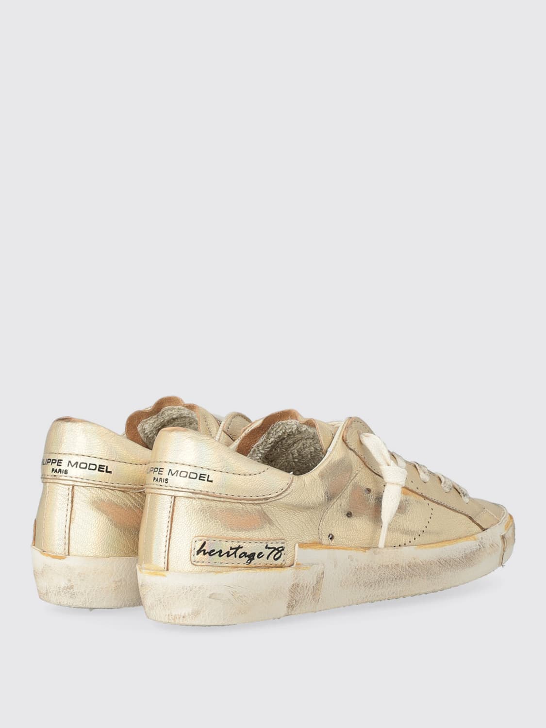 PHILIPPE MODEL SNEAKERS: Sneakers Prsx Heritage '78 Philippe Model in pelle laminata used, Oro - Img 3