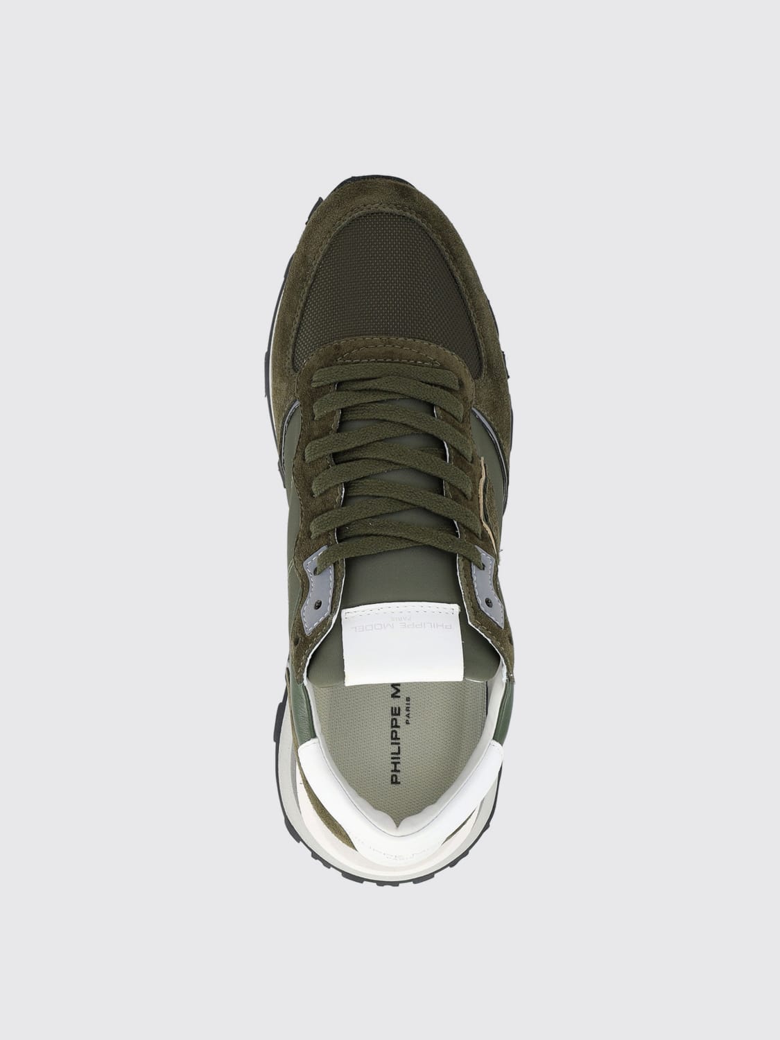 PHILIPPE MODEL SNEAKERS: Sneakers Tropez Philippe Model in camoscio e nylon , Verde - Img 4