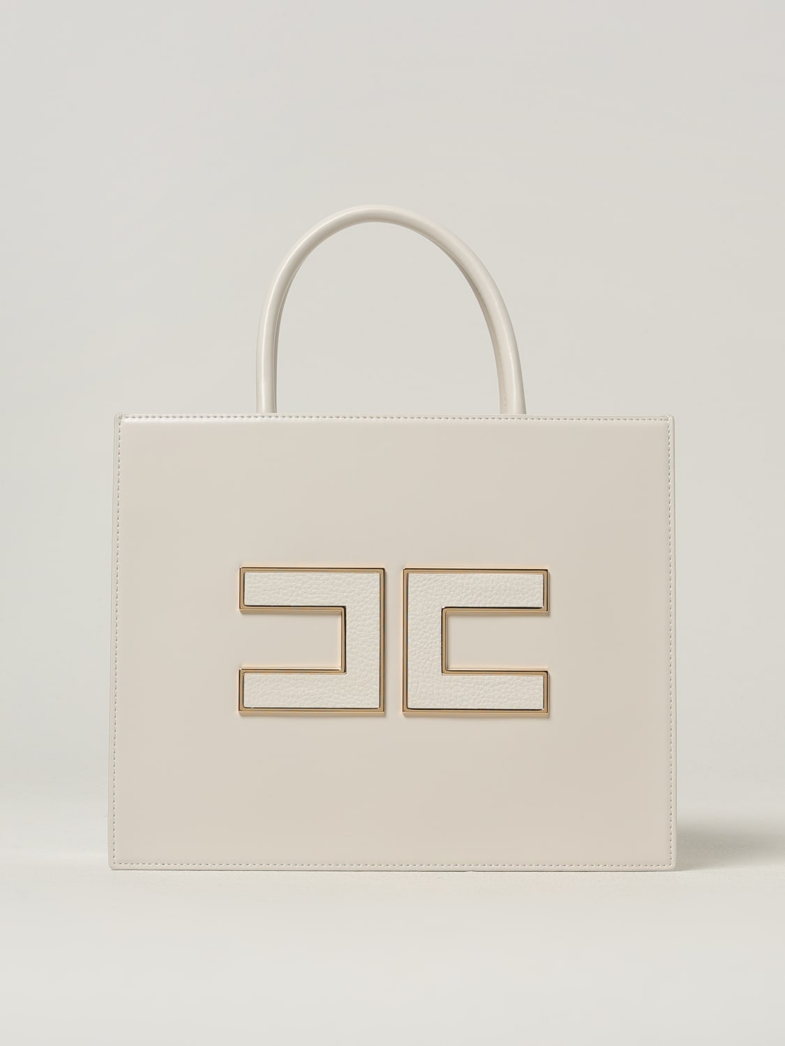 ELISABETTA FRANCHI BORSA A MANO: Borsa Tote grande con logo Elisabetta Franchi, Latte - Img 1