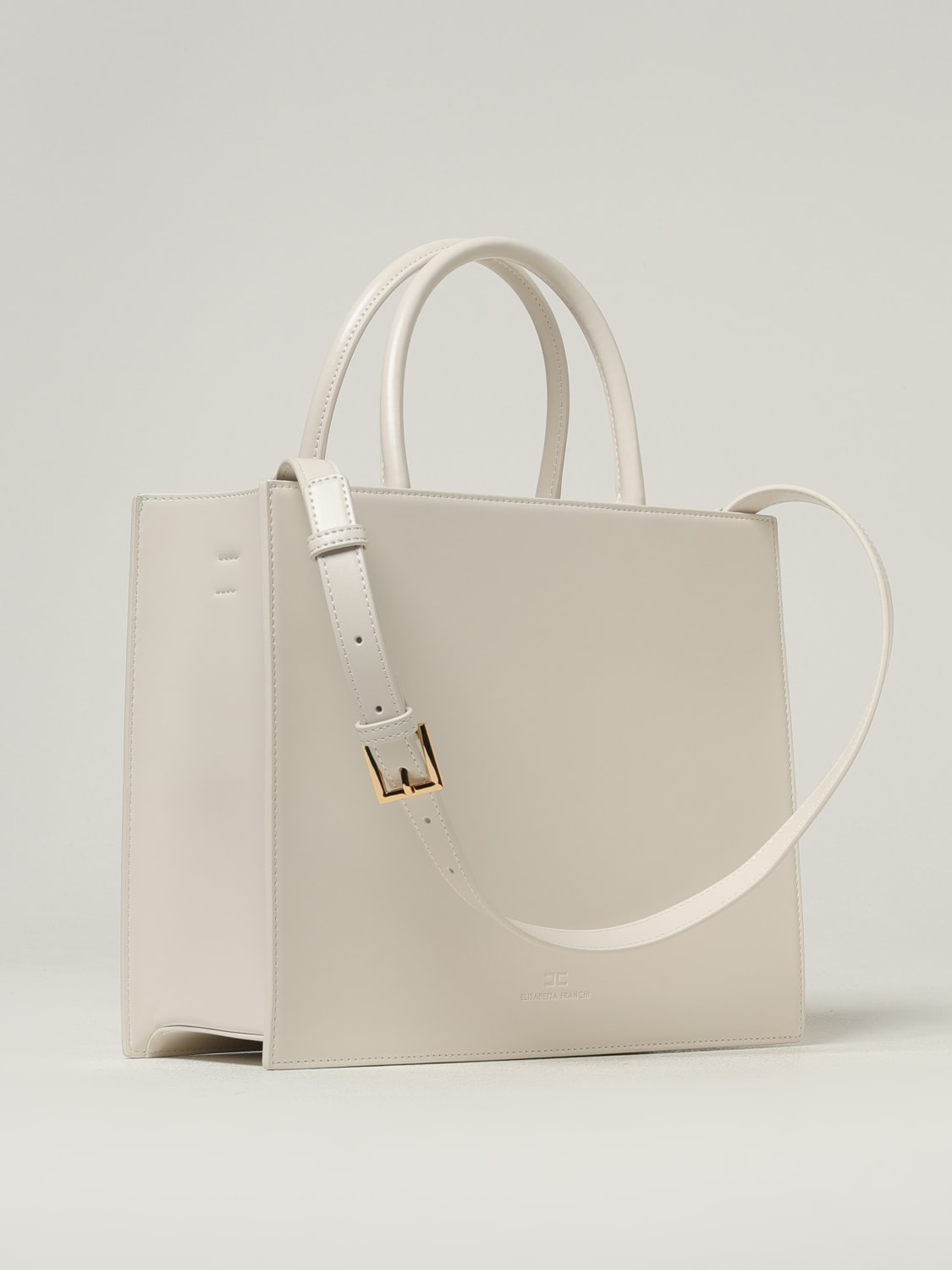 ELISABETTA FRANCHI BORSA A MANO: Borsa Tote grande con logo Elisabetta Franchi, Latte - Img 2