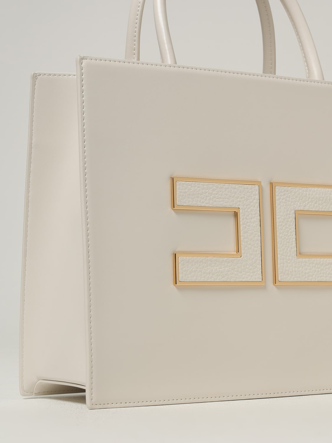 ELISABETTA FRANCHI BORSA A MANO: Borsa Tote grande con logo Elisabetta Franchi, Latte - Img 3