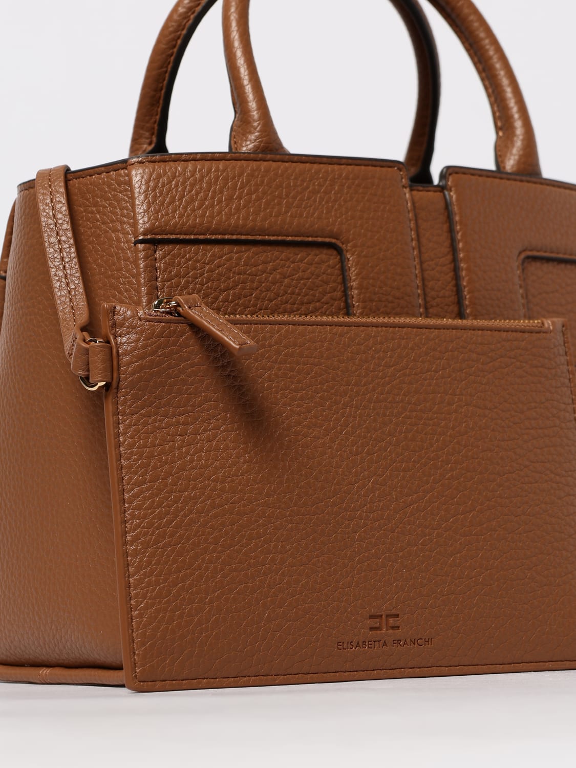 ELISABETTA FRANCHI BORSA A MANO: Borsa a mano in pelle sintetica con logo Elisabetta Franchi, Cuoio - Img 3