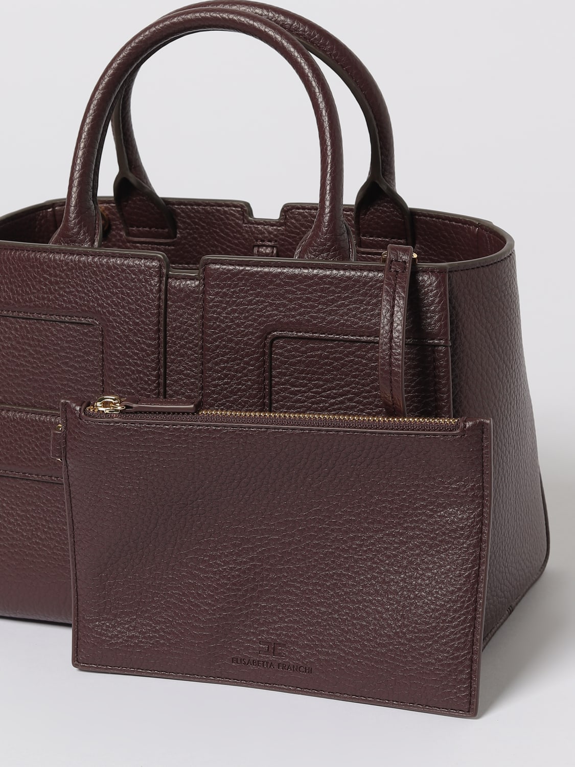 ELISABETTA FRANCHI BORSA A MANO: Borsa a mano in pelle sintetica con logo Elisabetta Franchi, Vino - Img 3