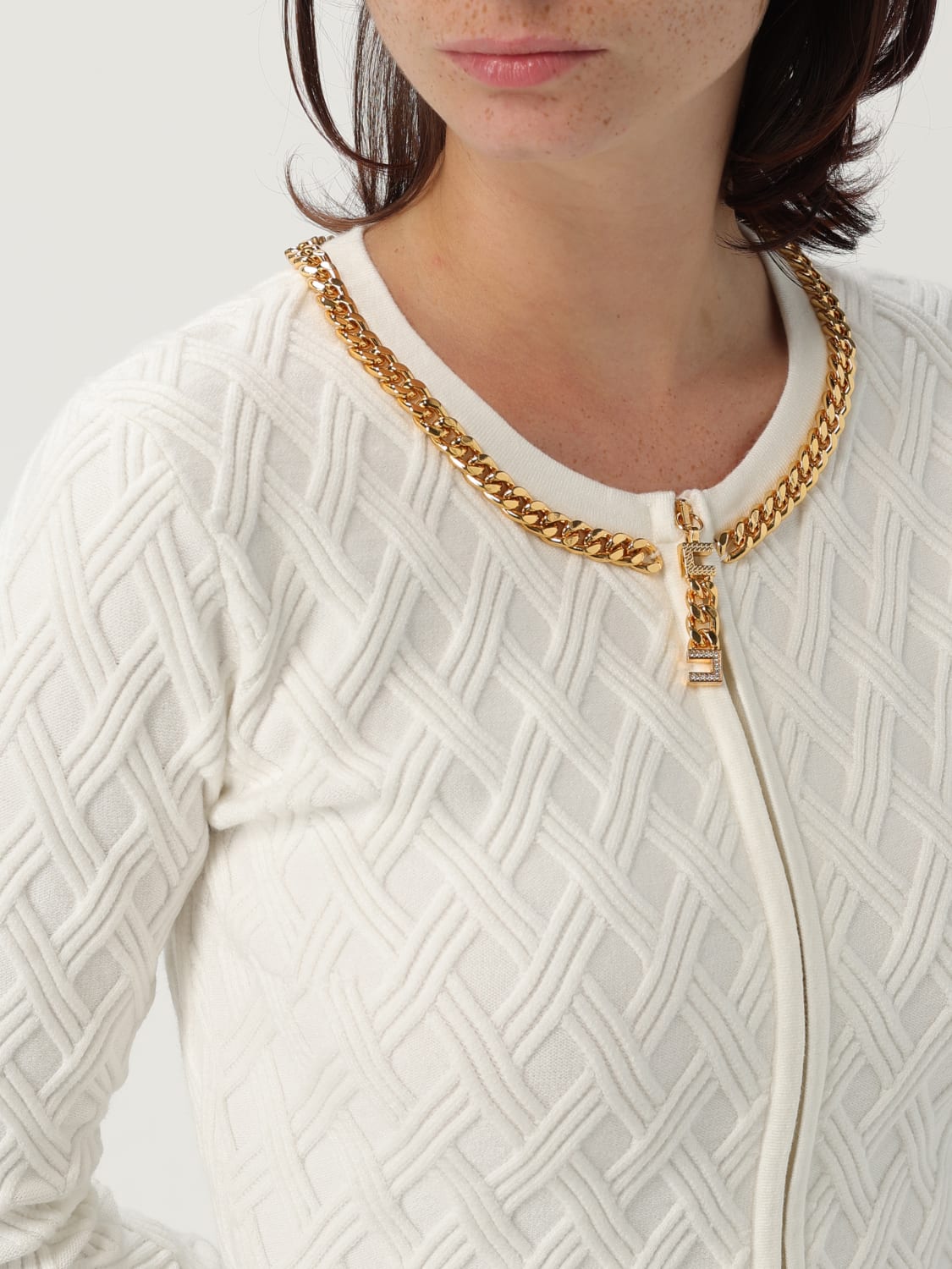 ELISABETTA FRANCHI SWEATER: Elisabetta Franchi viscose blend cardigan, White - Img 3