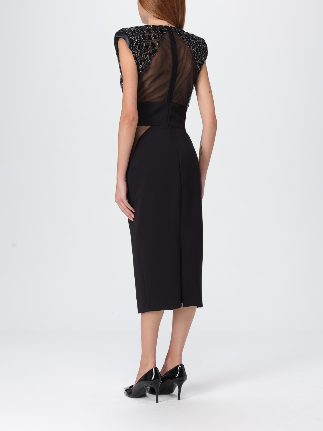 ELISABETTA FRANCHI ABITO: Abito in crepe e tulle Elisabetta Franchi, Nero - Img 2