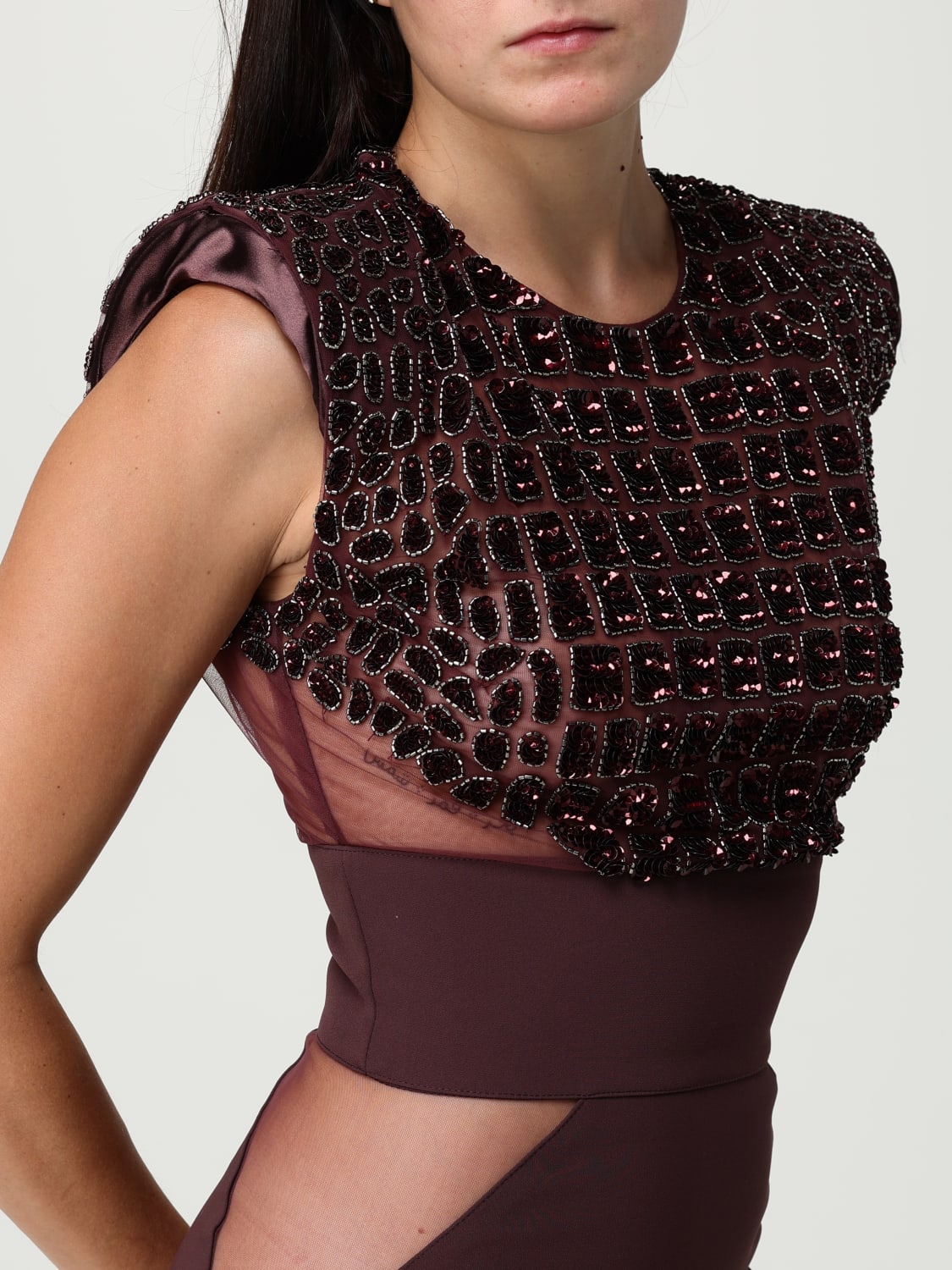 ELISABETTA FRANCHI DRESS: Dress woman Elisabetta Franchi, Wine - Img 3