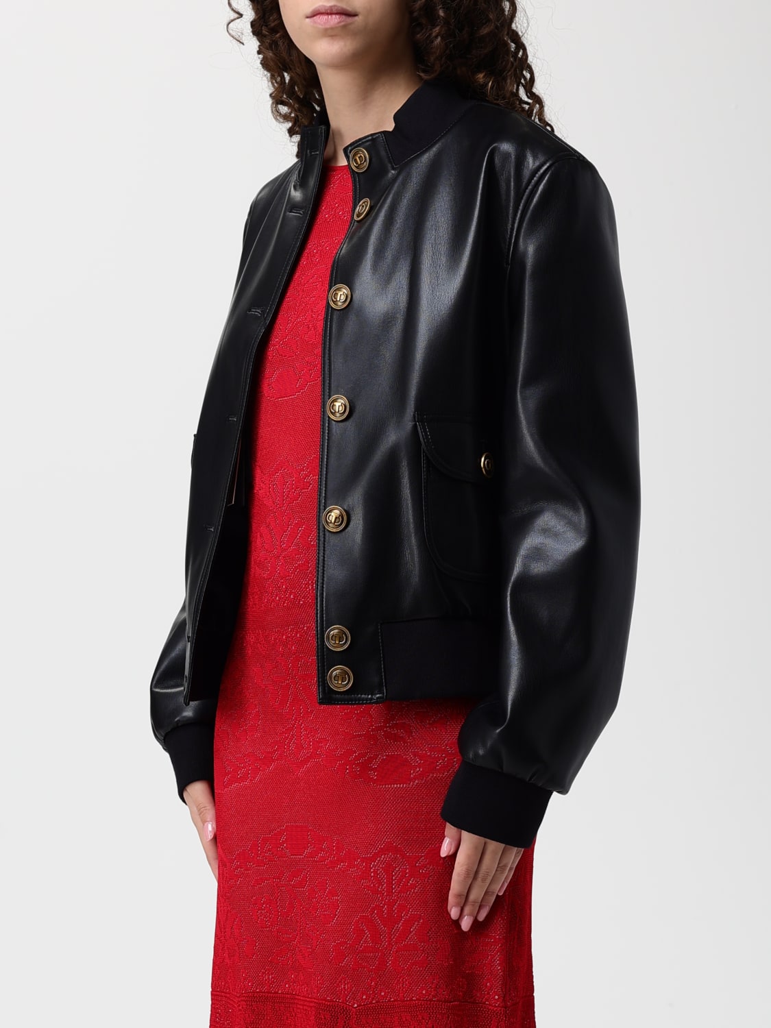 TWINSET GIACCA: Bomber Twinset Actitude in pelle sintetica , Nero - Img 3