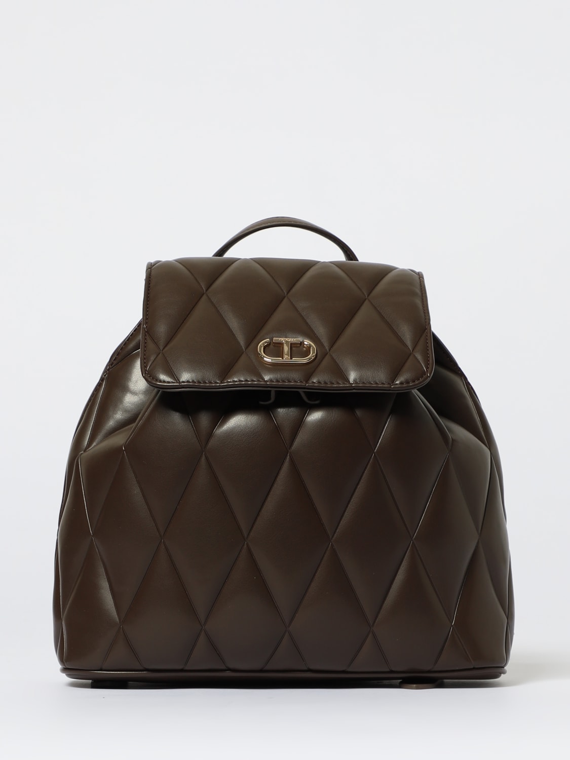 TWINSET ZAINO: Zaino medio trapuntato con logo Twinset, Marrone - Img 1