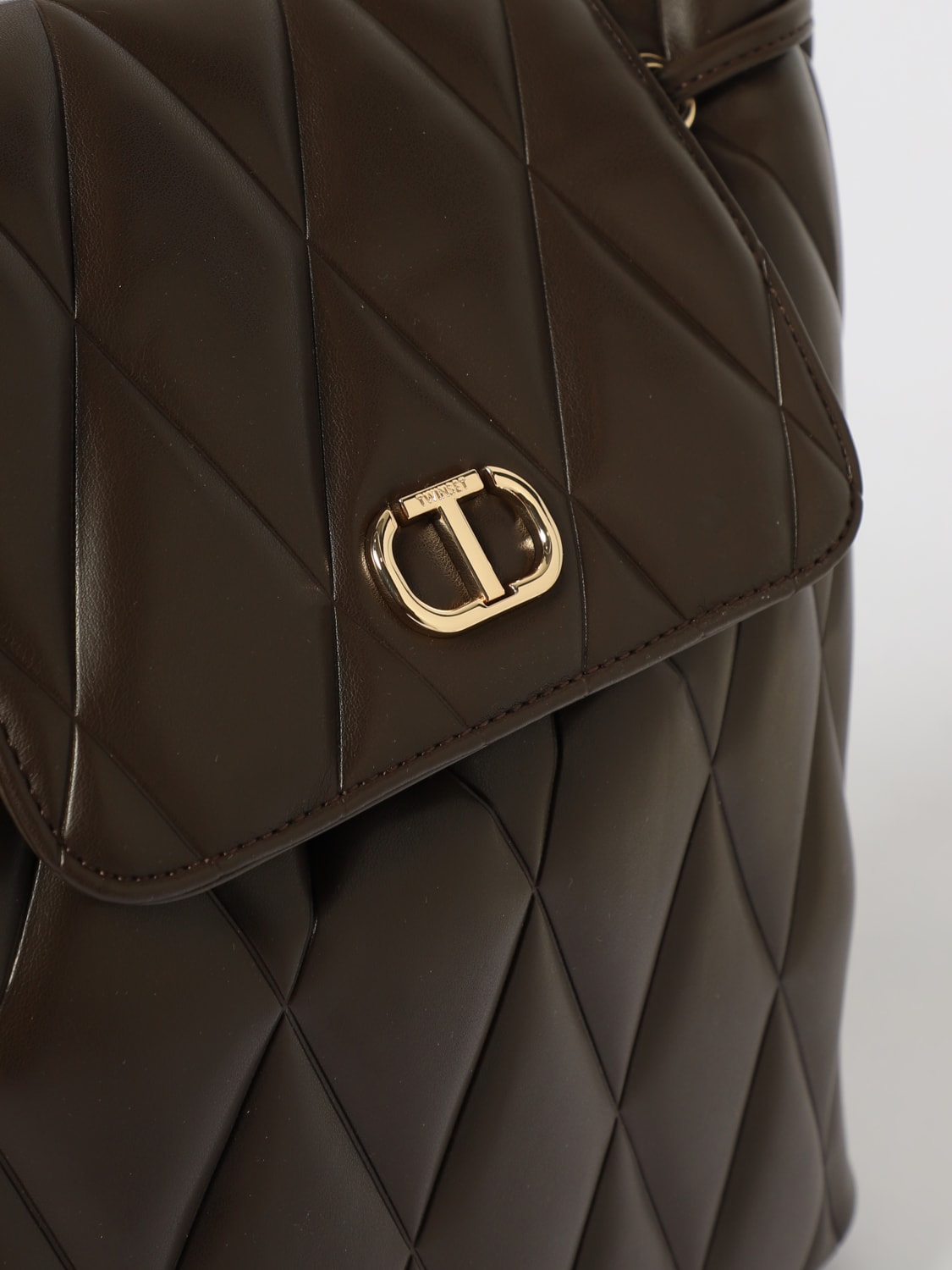 TWINSET ZAINO: Zaino medio trapuntato con logo Twinset, Marrone - Img 3