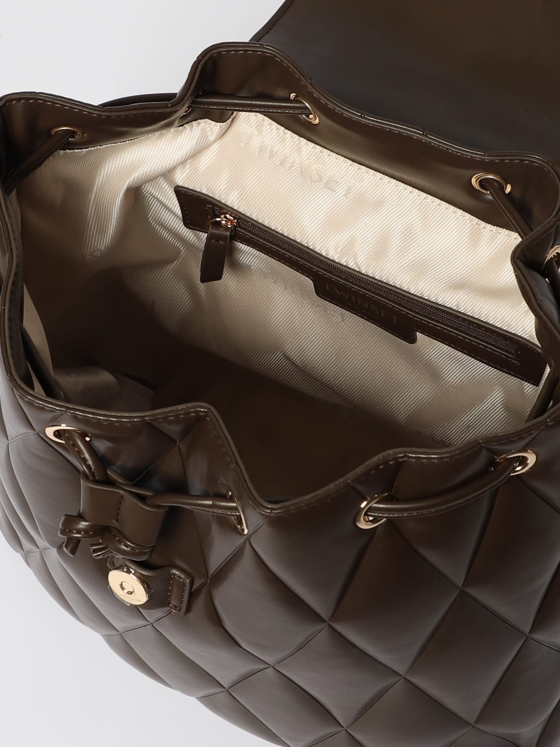 TWINSET ZAINO: Zaino medio trapuntato con logo Twinset, Marrone - Img 4