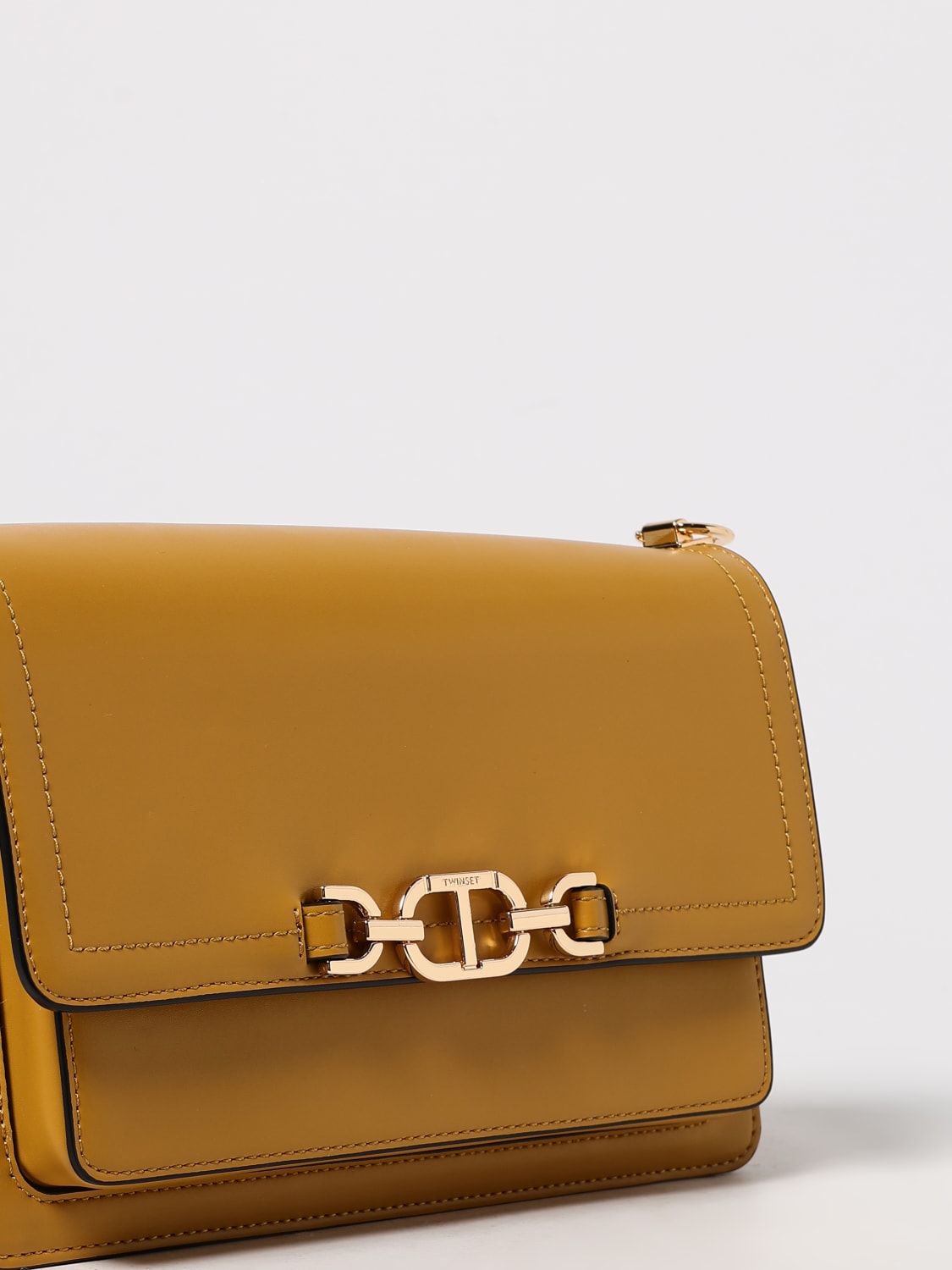 TWINSET BORSA A TRACOLLA: Borsa Twinset in pelle sintetica con logo , Senape - Img 3