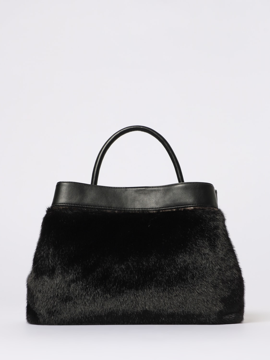 TWINSET BORSA A MANO: Borsa Twinset in ecopelliccia e pelle sintetica , Nero - Img 1