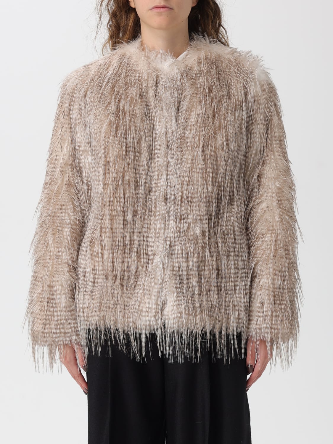 TWINSET ACTITUDE FUR COAT: Coat woman Twinset Actitude, Camel - Img 1