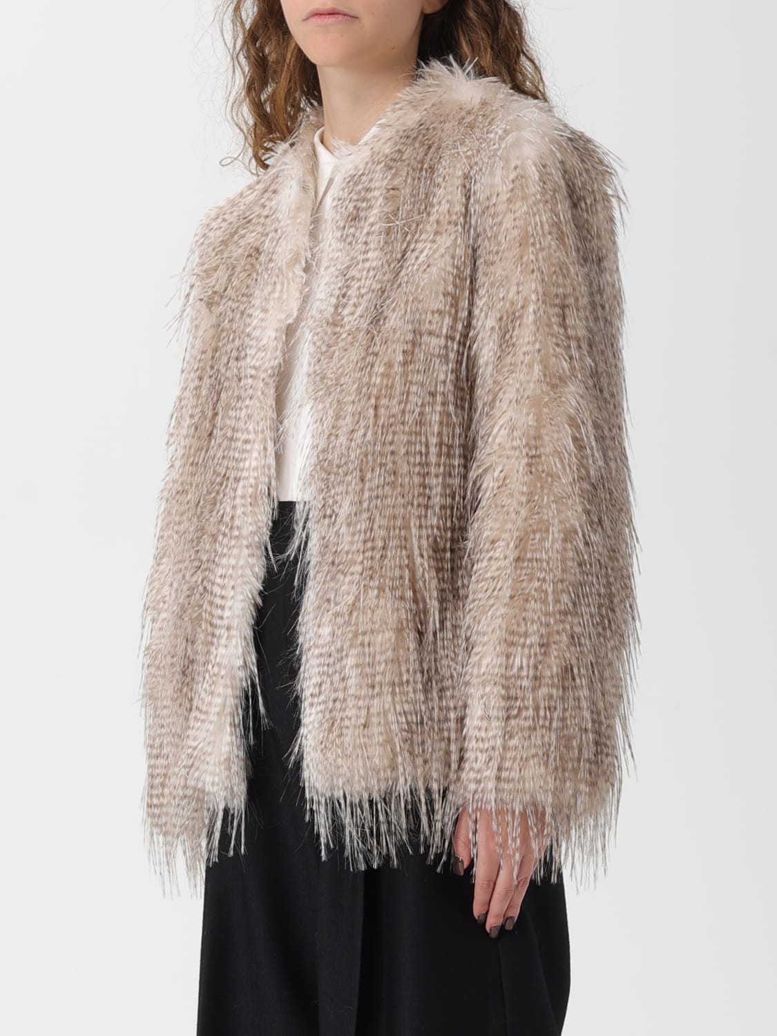 TWINSET ACTITUDE FUR COAT: Coat woman Twinset Actitude, Camel - Img 3