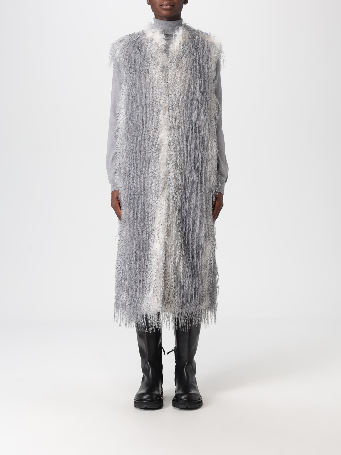TWINSET ACTITUDE FUR COAT: Coat woman Twinset Actitude, Pearl - Img 1