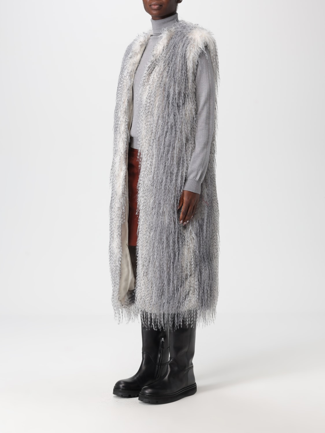TWINSET ACTITUDE FUR COAT: Coat woman Twinset Actitude, Pearl - Img 3
