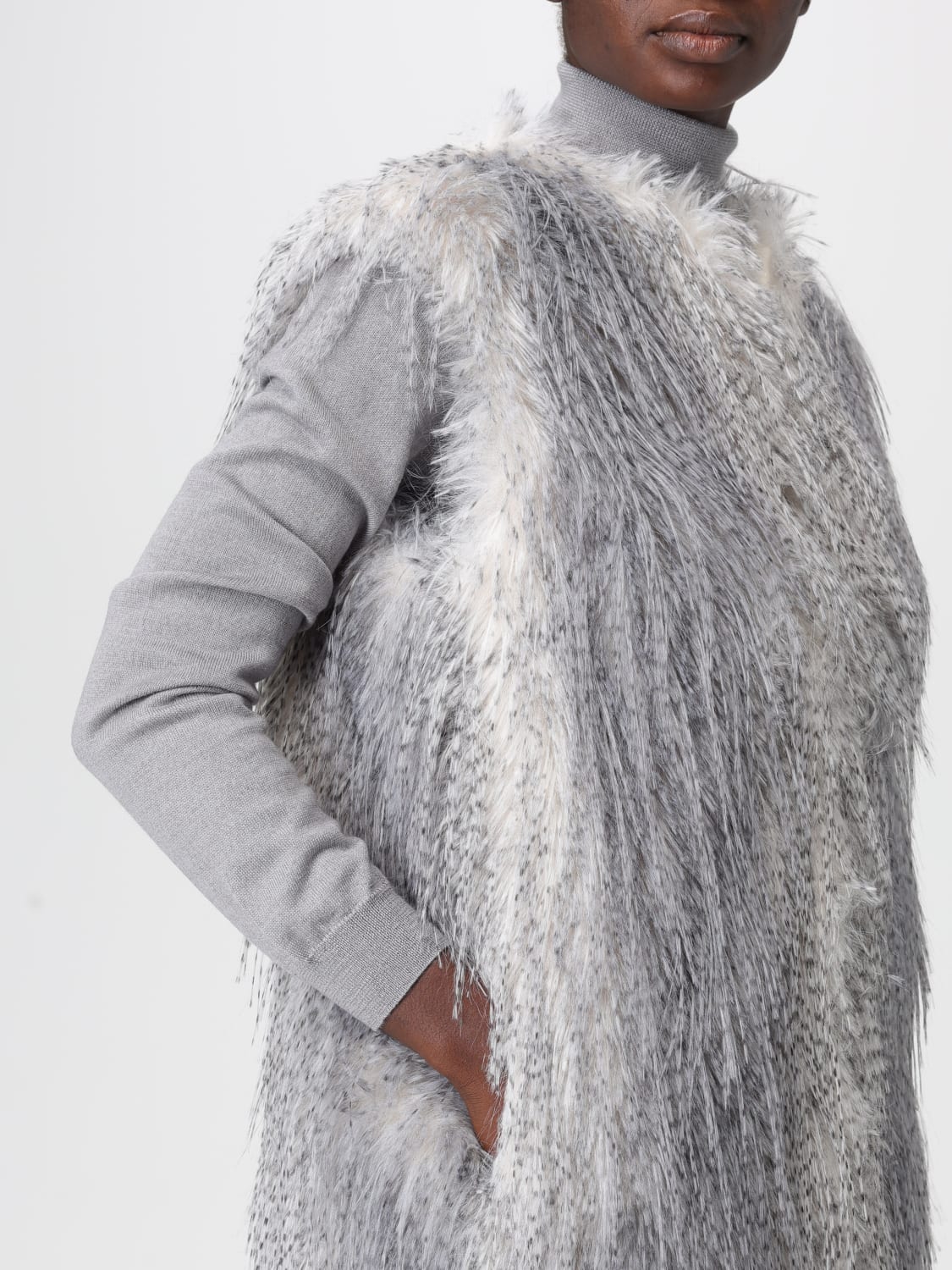 TWINSET ACTITUDE FUR COAT: Coat woman Twinset Actitude, Pearl - Img 4