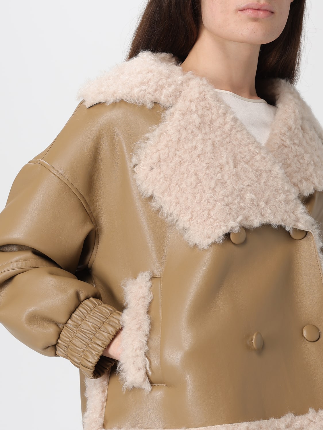 TWINSET ACTITUDE ABRIGO DE PIEL: Chaqueta mujer Twinset Actitude, Camello - Img 3