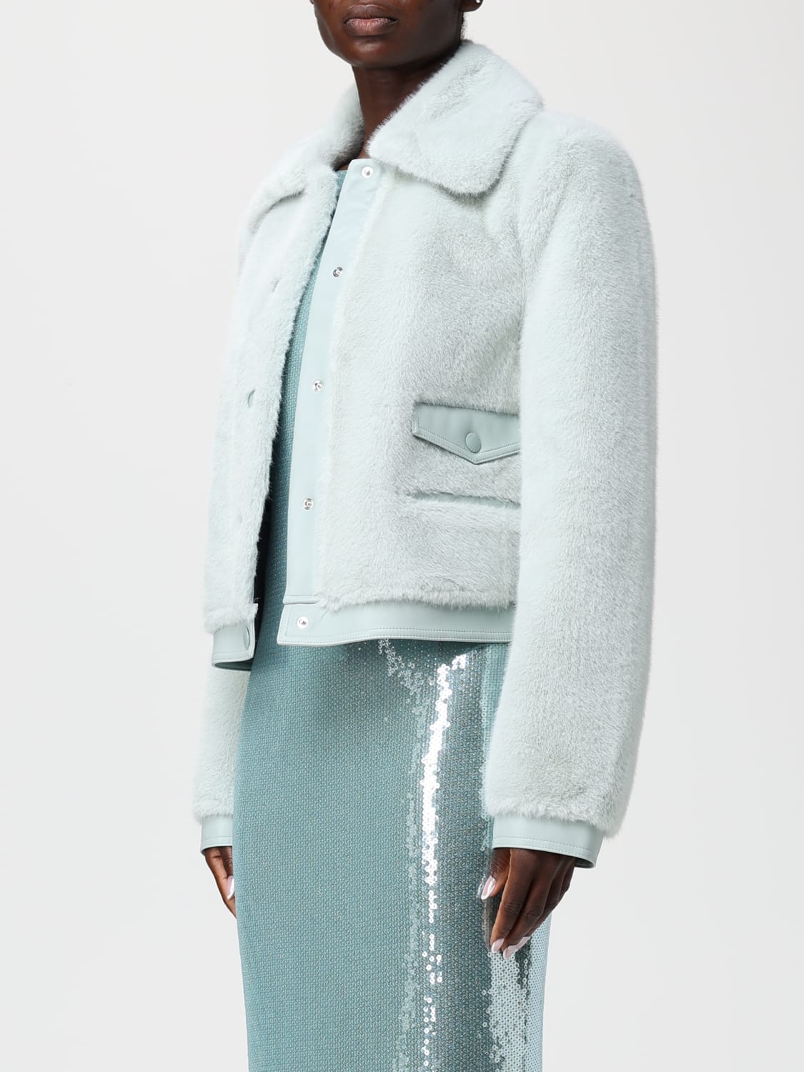 PATRIZIA PEPE PELLICCIA: Giacca Patrizia Pepe in pelliccia sintetica , Menta - Img 3