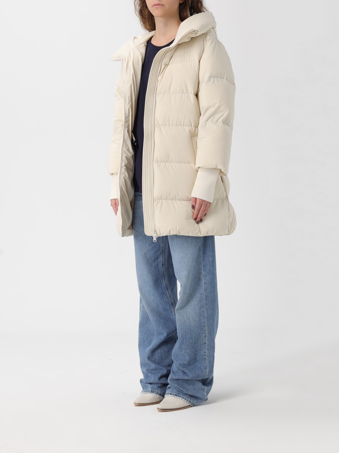 WOOLRICH GIACCA: Piumino con cappuccio Woolrich in nylon stretch , Crema - Img 3