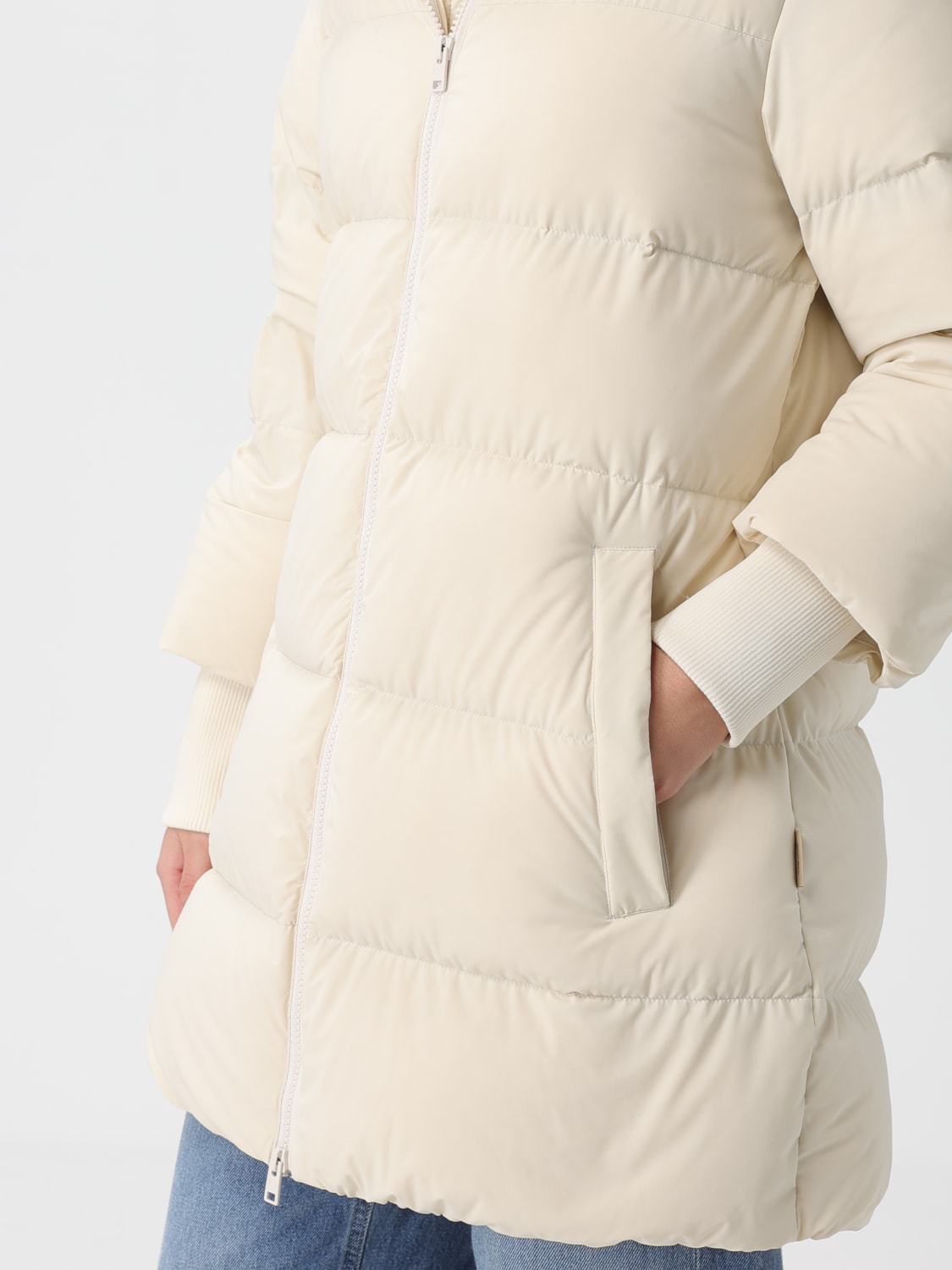 WOOLRICH GIACCA: Piumino con cappuccio Woolrich in nylon stretch , Crema - Img 4