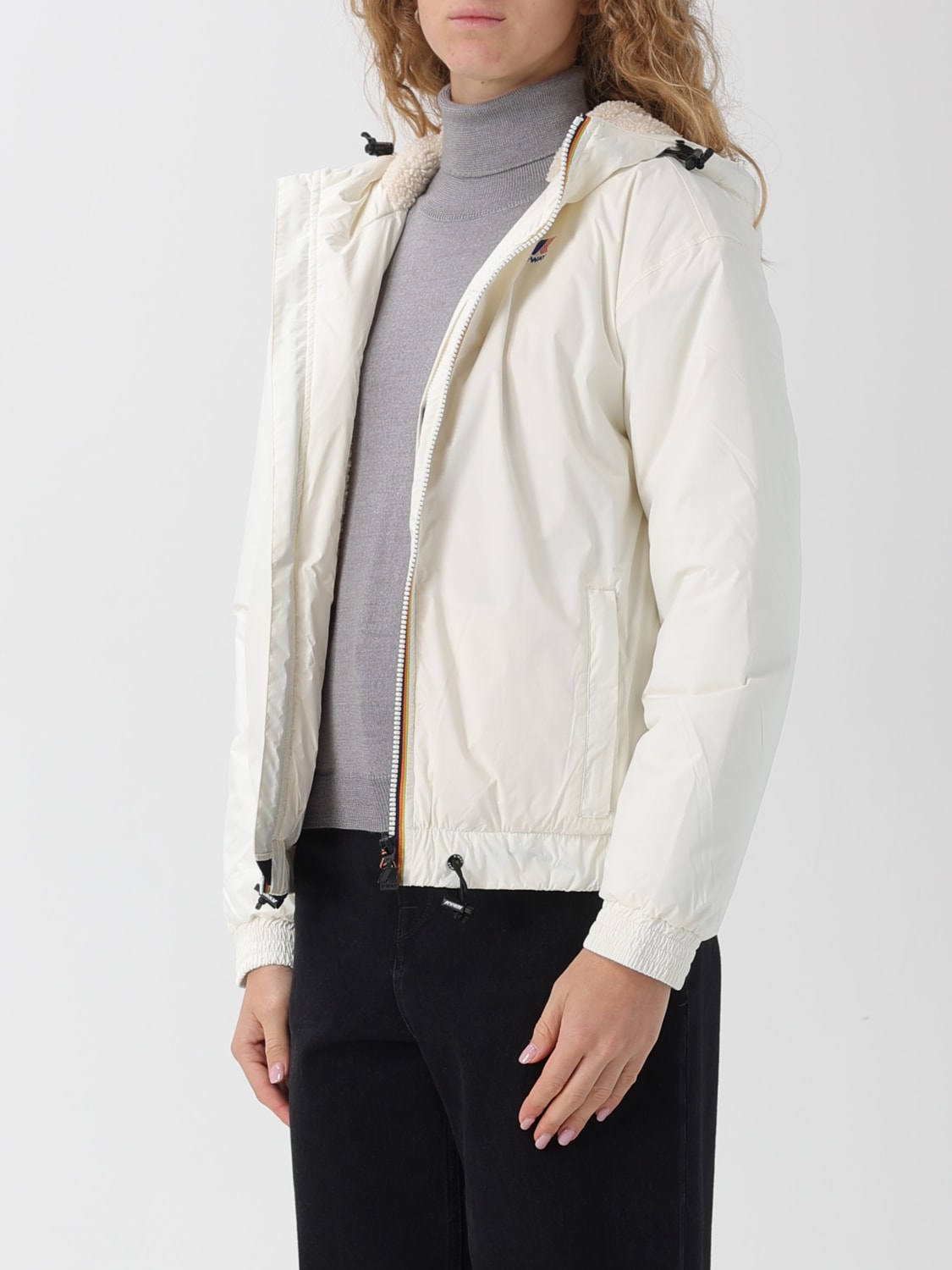 K-WAY GIACCA: Bomber con cappuccio K-Way in nylon Ripstop , Bianco - Img 3