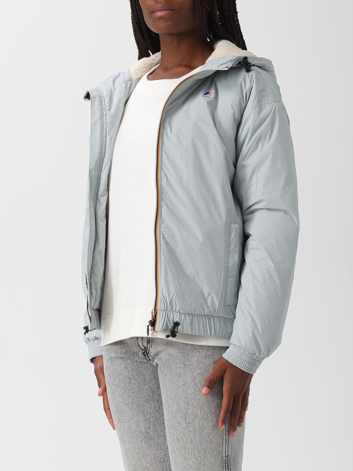K-WAY GIACCA: Bomber con cappuccio K-Way in nylon Ripstop , Grigio - Img 3