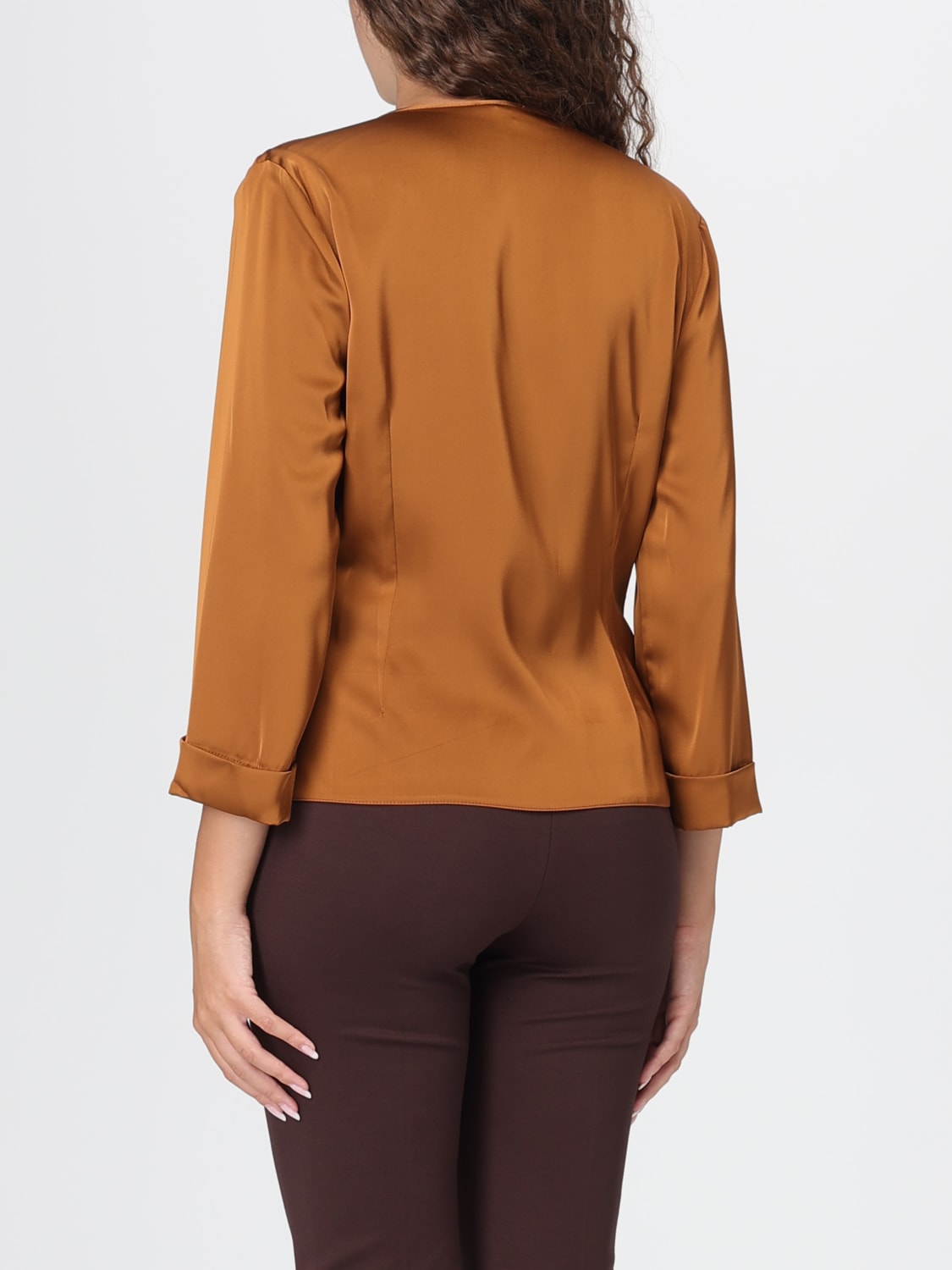 HANITA TOP: Blusa Hanita in crêpe drappeggiato, Cuoio - Img 2