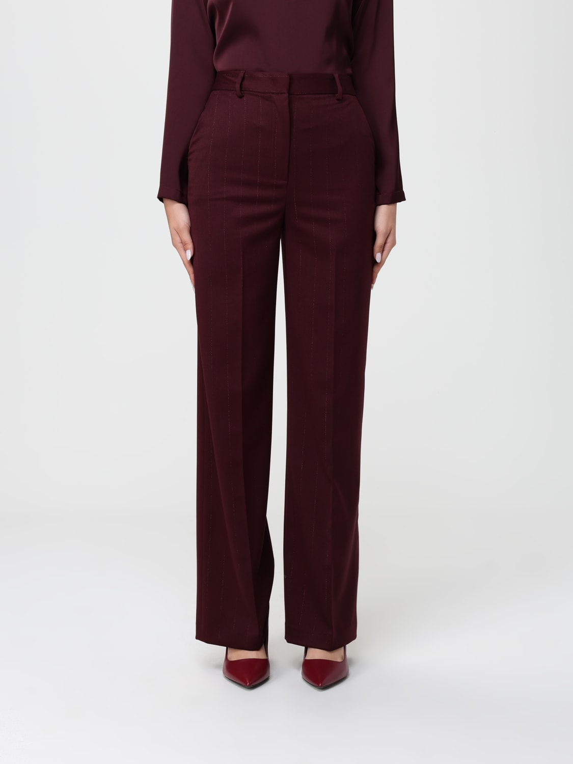 HANITA PANTALONI: Pantalone classico Hanita in misto viscosa gessato , Bordeaux - Img 1