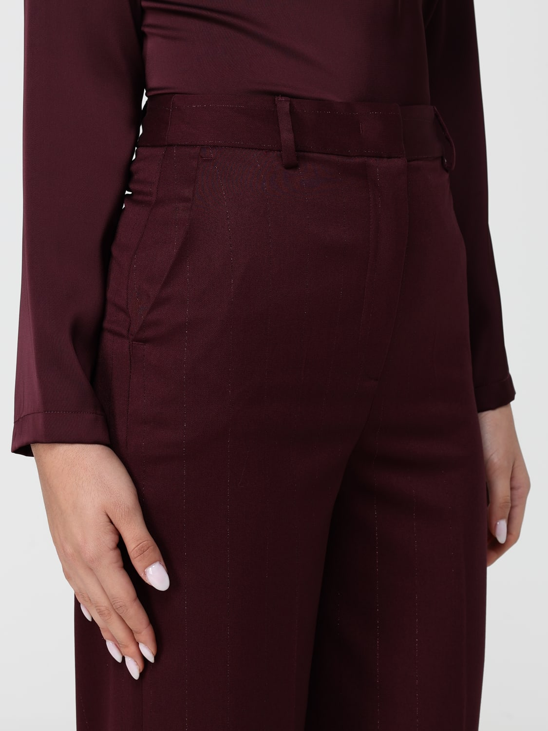 HANITA PANTALONI: Pantalone classico Hanita in misto viscosa gessato , Bordeaux - Img 3