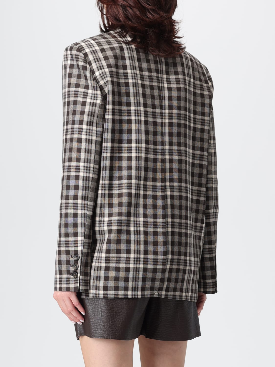 HANITA GIACCA: Blazer doppiopetto Hanita in misto viscosa check , Moro - Img 2