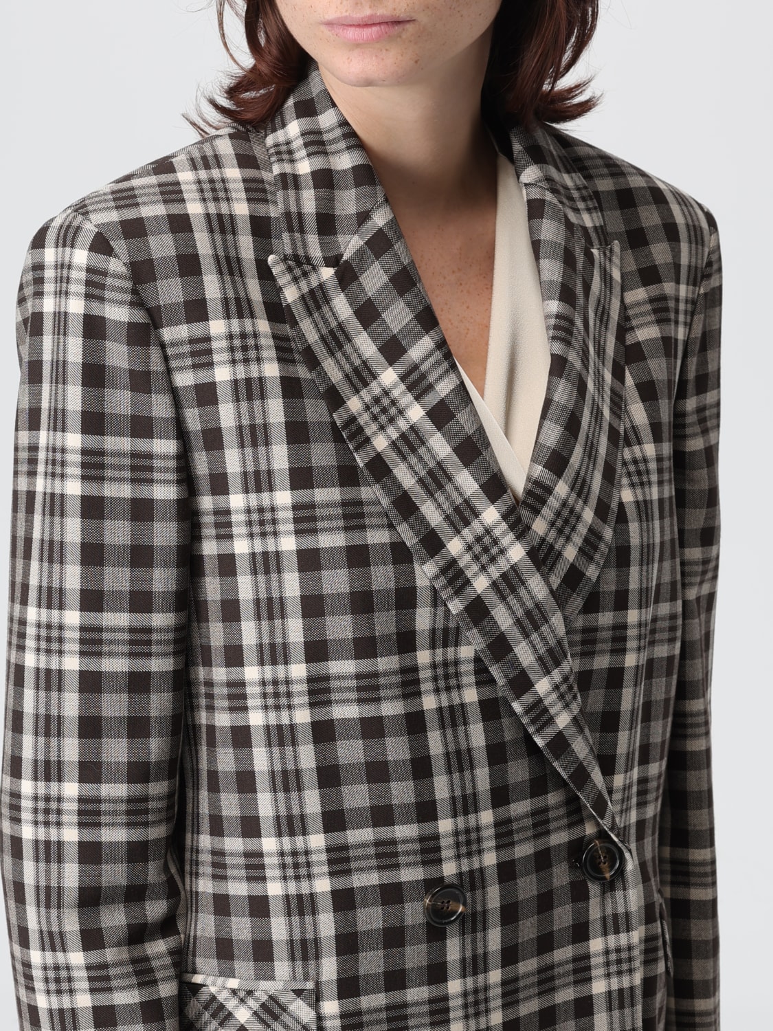 HANITA GIACCA: Blazer doppiopetto Hanita in misto viscosa check , Moro - Img 4
