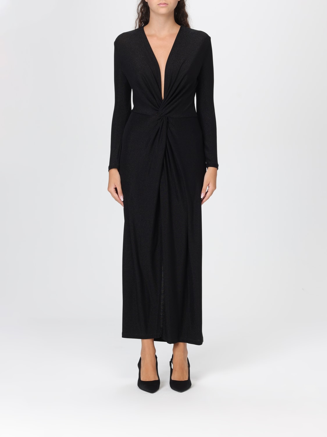 HANITA ABITO: Abito lungo Hanita in jersey lurex , Nero - Img 1