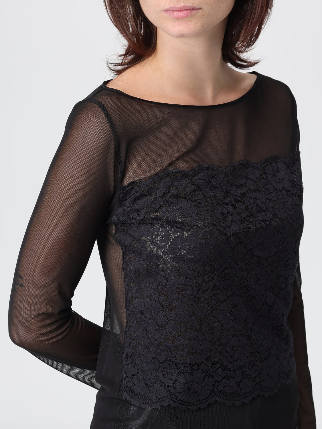 HANITA TOP: Top Hanita in pizzo e tulle , Nero - Img 3