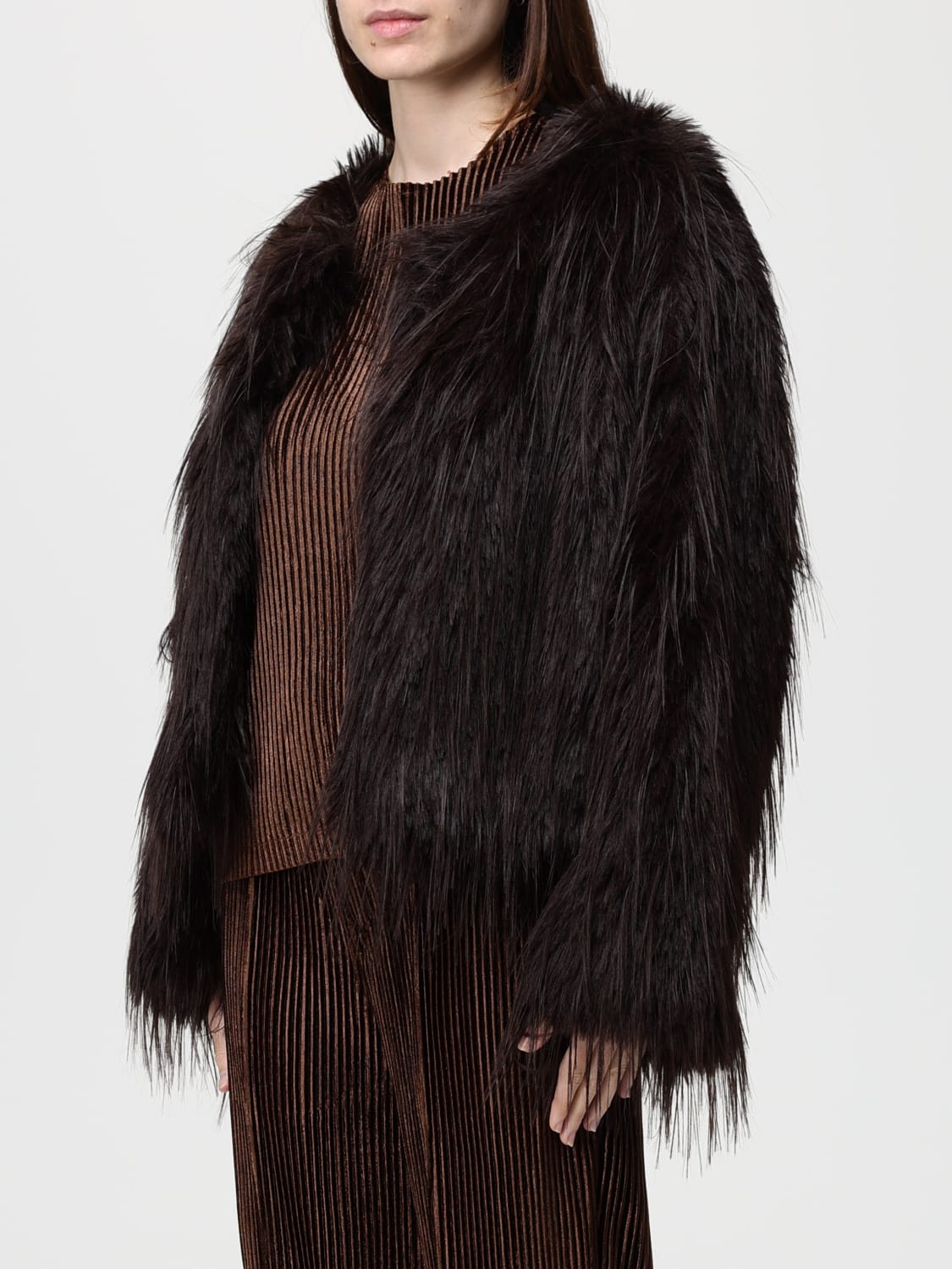 MEIMEIJ FUR COAT: Jacket woman Meimeij, Brown - Img 4