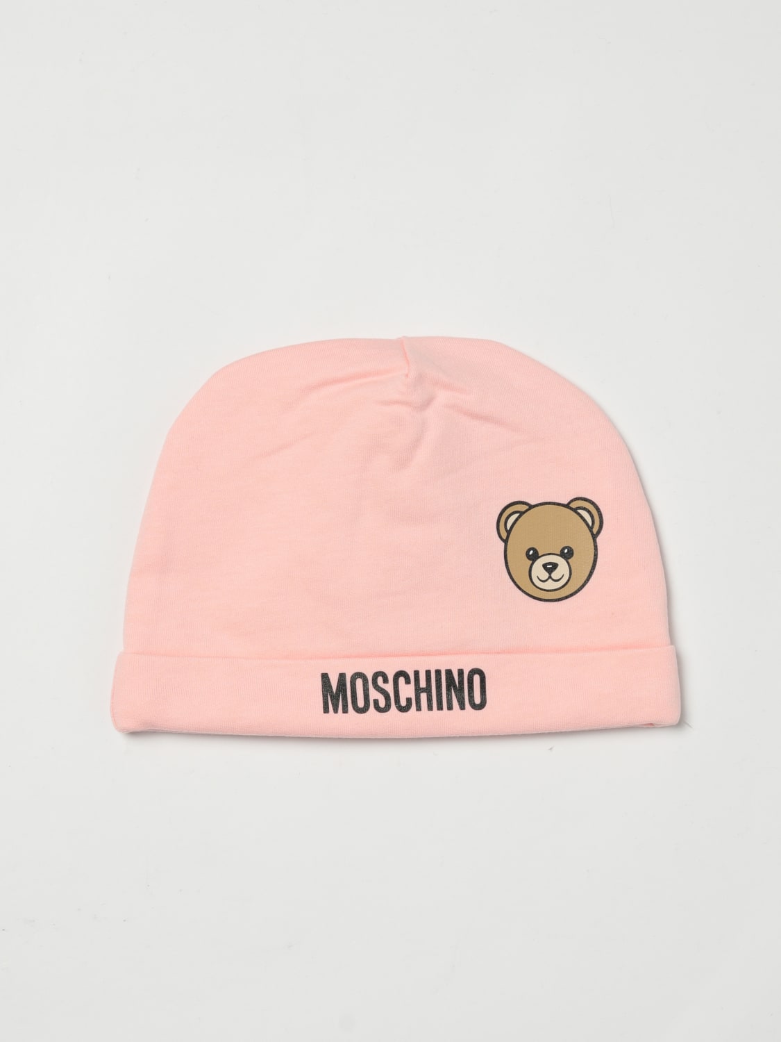 MOSCHINO CAPPELLO NEONATO: Cappello a berretto Teddy in cotone Moschino, Rosa - Img 1