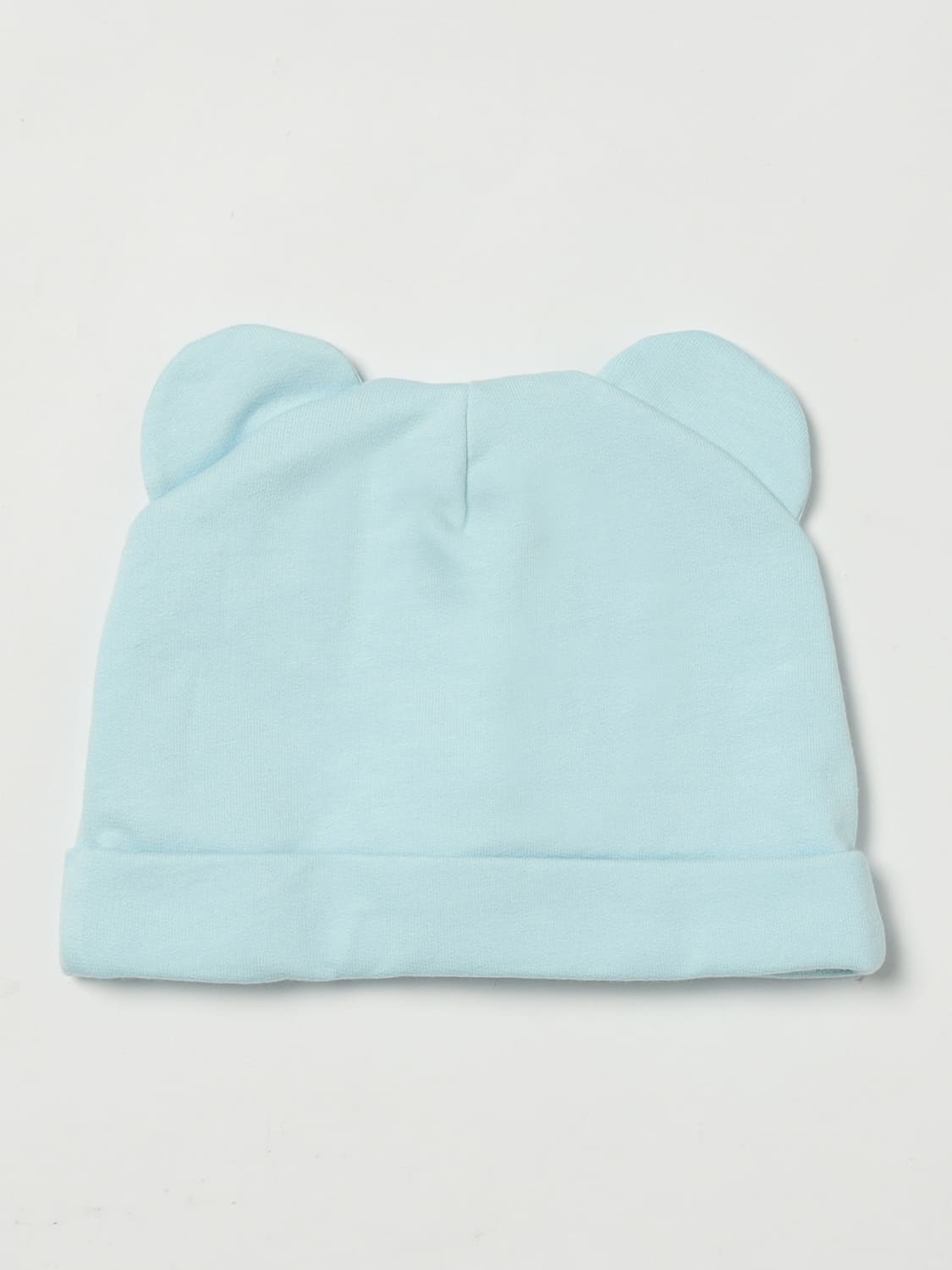 MOSCHINO BLANKET SET: Moschino Teddy cotton hat and bib set, Sky Blue - Img 2