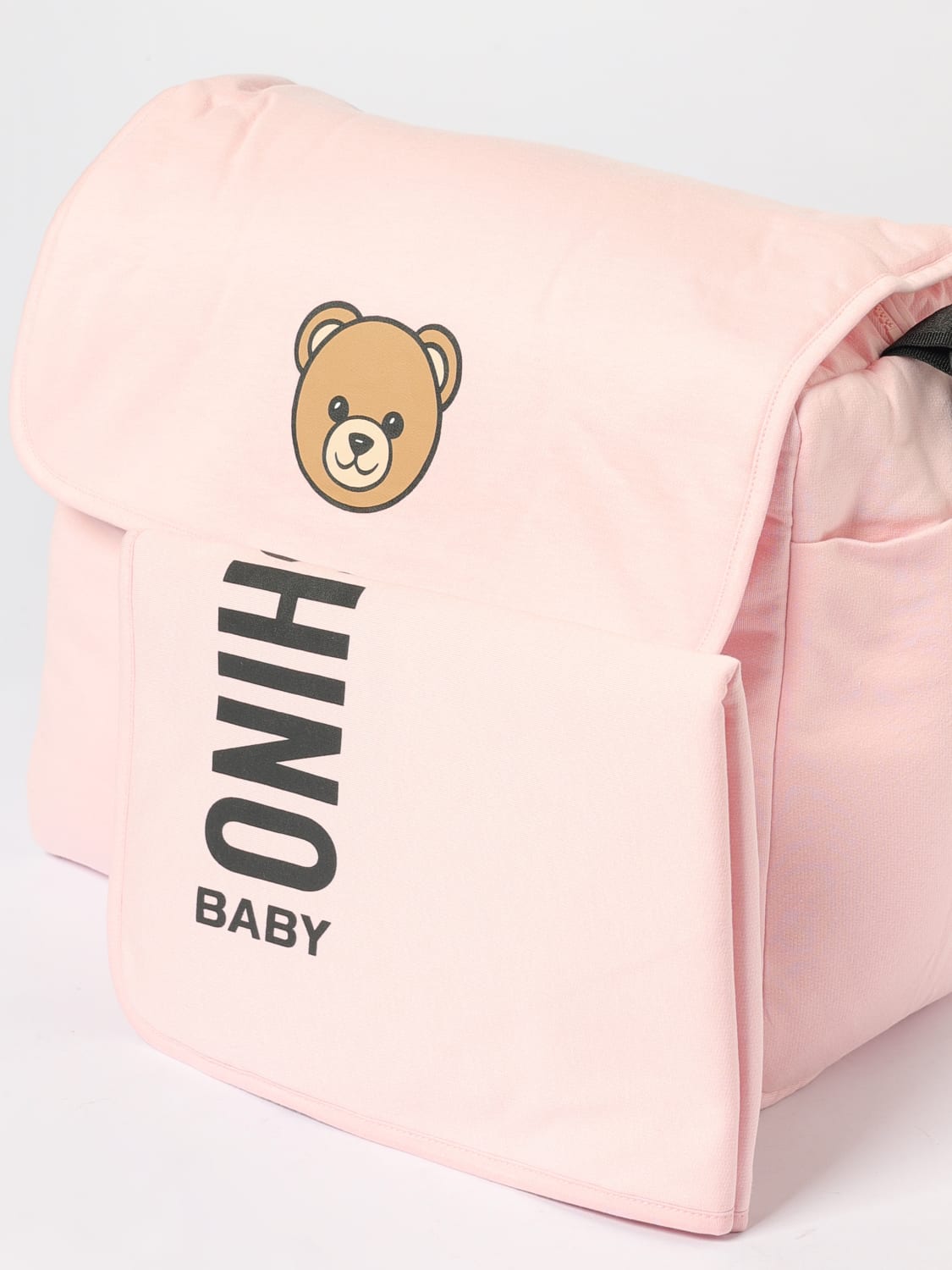 MOSCHINO CORREDI BAMBINI: Diaper Bag Moschino Teddy in cotone, Rosa - Img 3