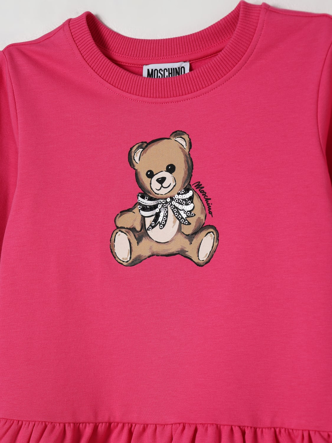 MOSCHINO ABITO: Abito in cotone Teddy Moschino, Lampone - Img 3